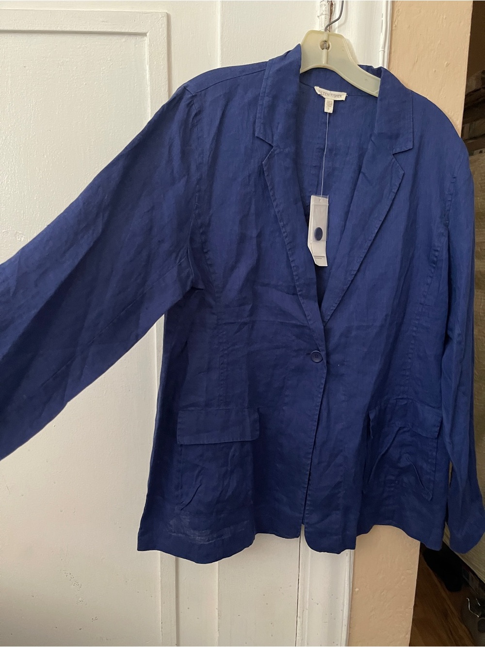 Eileen Fisher Deep Navy Linen Single-Button Blazer